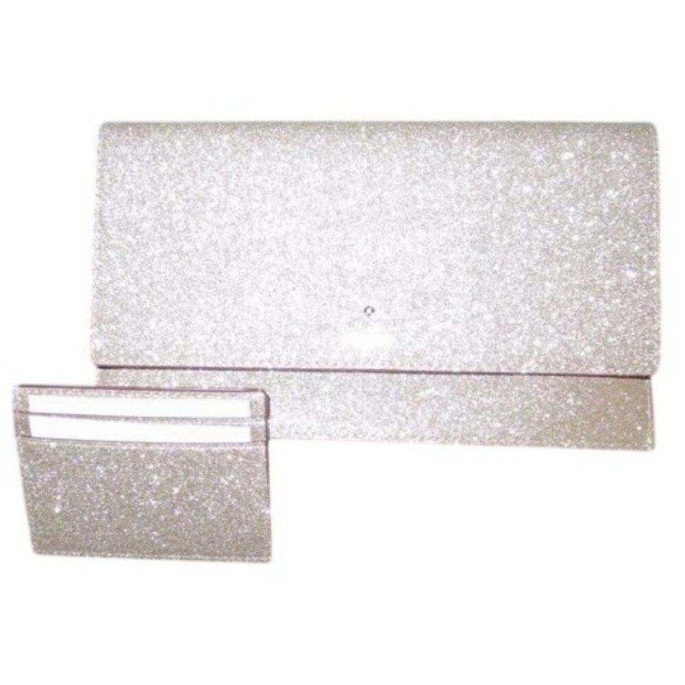 Kate Spade Rose Gold Glitter Chain Crossbody clutch with matching Card Holder